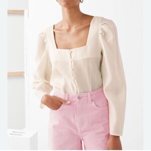 & Other Stories Cream Square Neck Button-Up Blouse Size 0